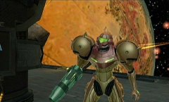 Samus after she hacks into the computer system to get the force field controls to work